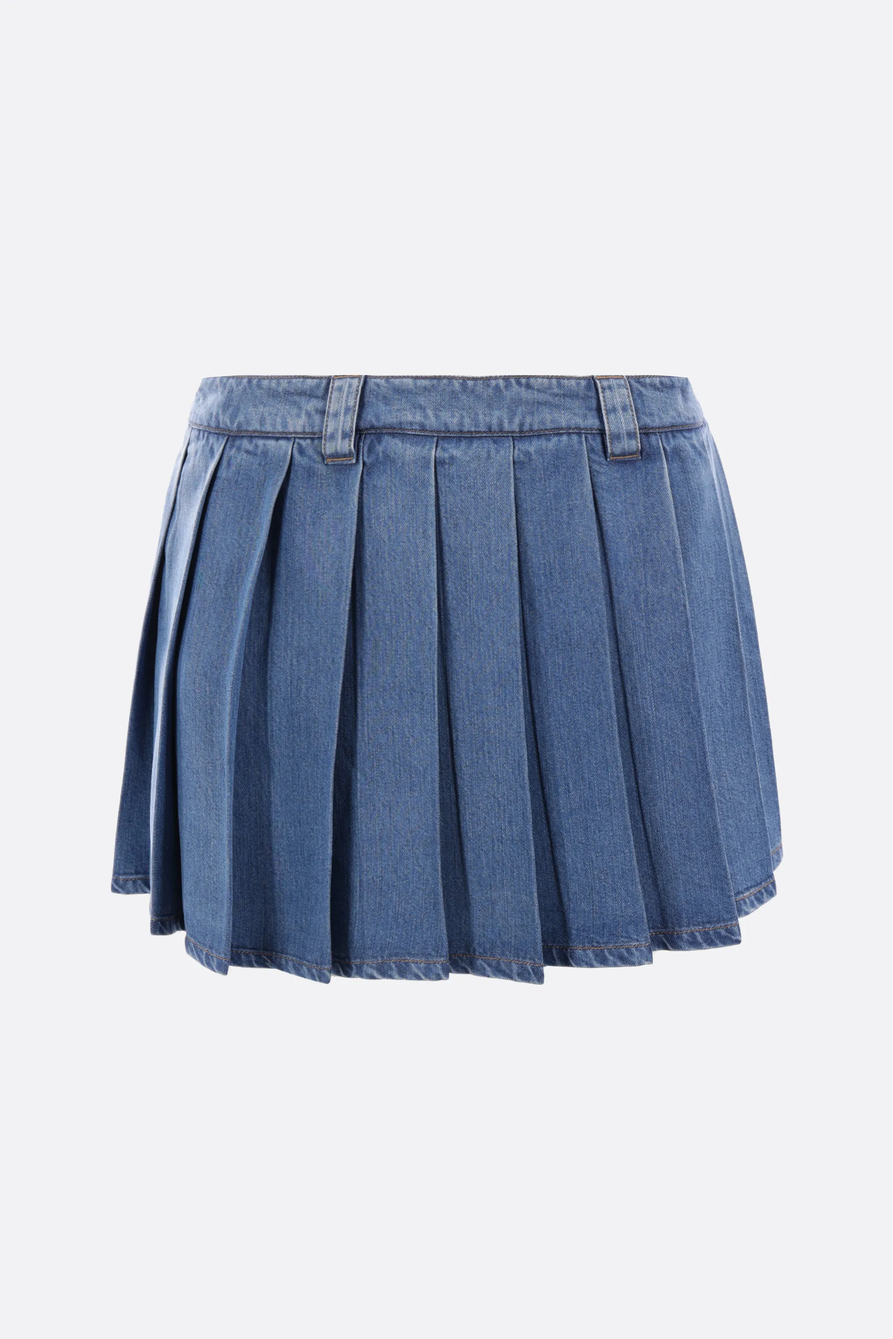  MIU MIU minigonna plissé in denim ricamo logo 