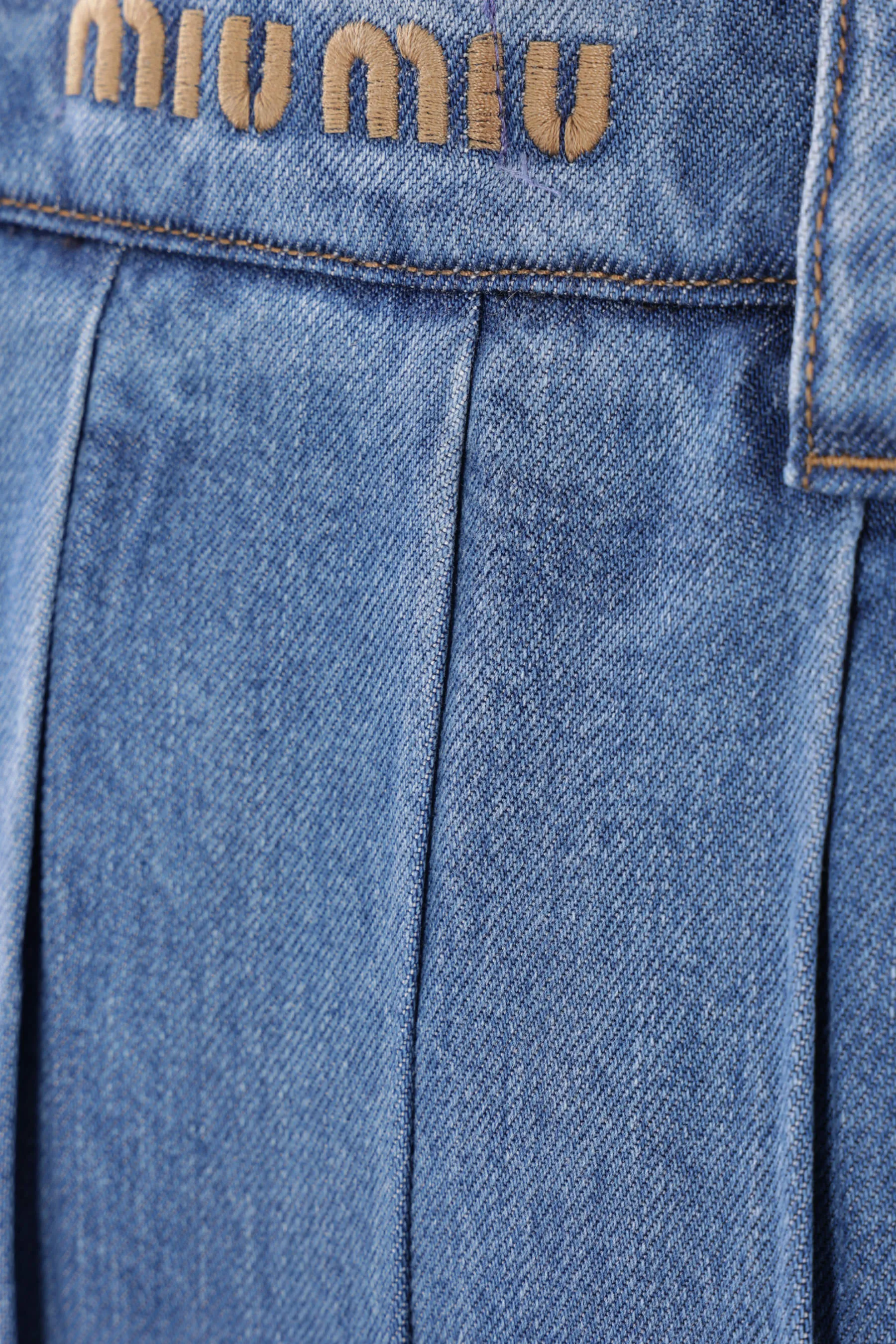  MIU MIU minigonna plissé in denim ricamo logo 